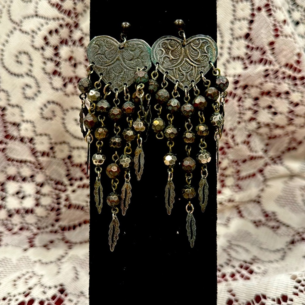 Heart & Feather Metal Earrings